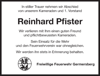Traueranzeige von Reinhard Pfister von Pegnitz-Zeitung